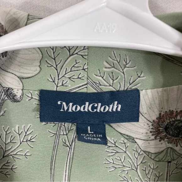 Mod Cloth Floral Green White Open Front Lightweight Jacket Large - Picture 2 of 8